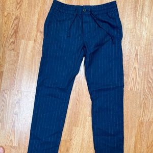 Topman Men’s Navy Pinstripe Cropped Pants / 28x30